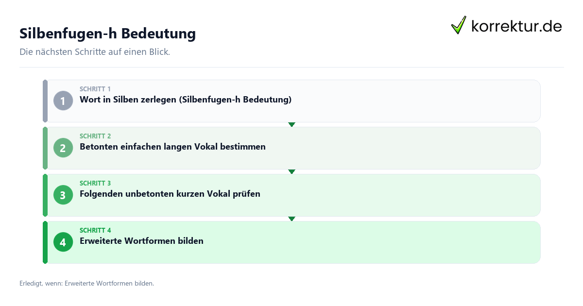 Silbenfugen-h Bedeutung mit einem Ablauf aus Prüfung, Kontakt und Dokumentation