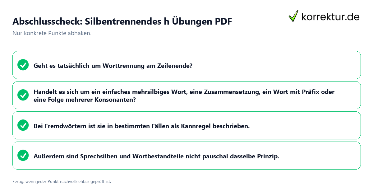 Abschlusscheck: Silbentrennendes h Übungen PDF Konkreter Abschlusscheck zu Silbentrennendes h Übungen PDF