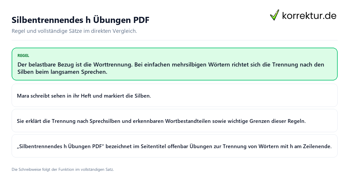 Silbentrennendes h Übungen PDF Konkrete Regel und vollständige Beispielsätze zu Silbentrennendes h Übungen PDF