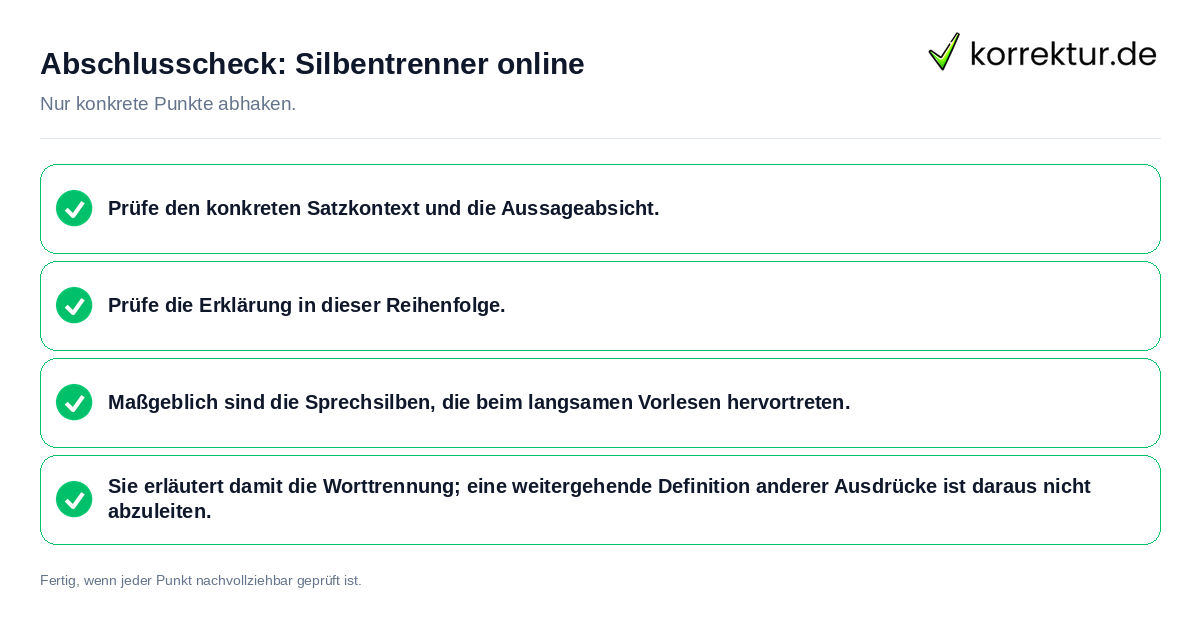 Abschlusscheck: Silbentrenner online Konkreter Abschlusscheck zu Silbentrenner online