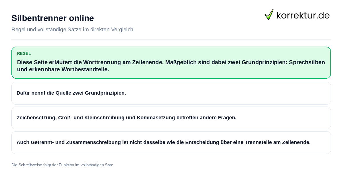 Silbentrenner online Konkrete Regel und vollständige Beispielsätze zu Silbentrenner online