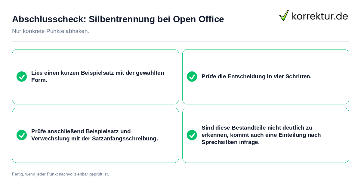 Konkreter Abschlusscheck zu Silbentrennung bei Open Office