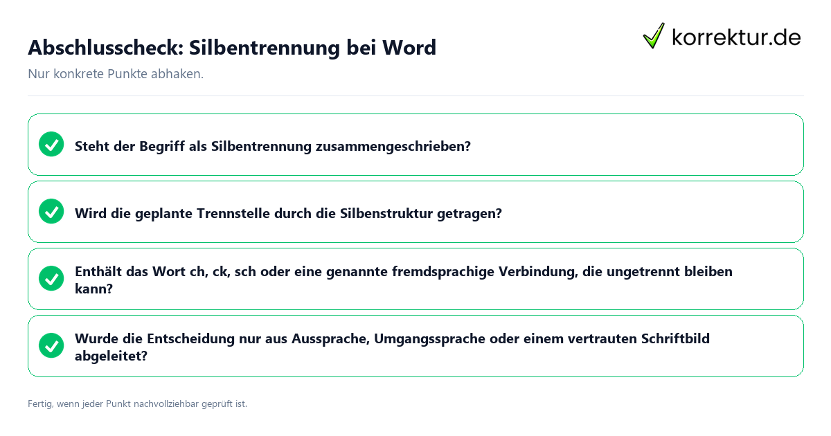 Konkreter Abschlusscheck zu Silbentrennung bei Word