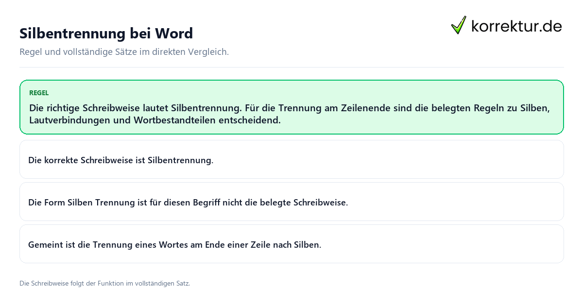 Konkrete Regel und vollständige Beispielsätze zu Silbentrennung bei Word