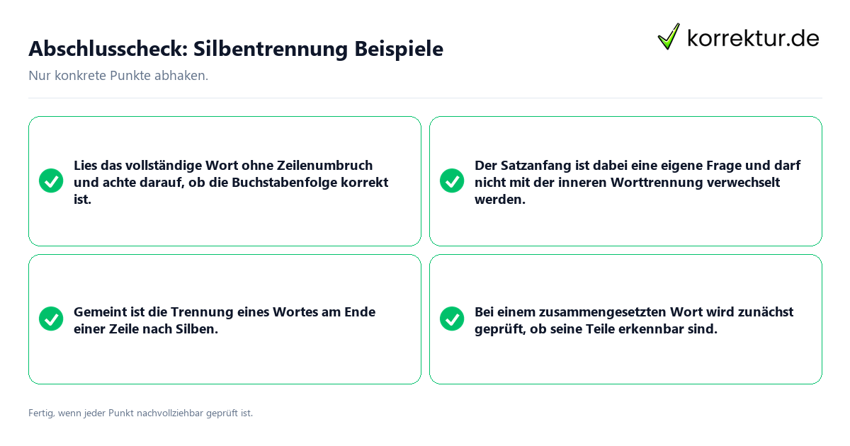 Abschlusscheck: Silbentrennung Beispiele Konkreter Abschlusscheck zu Silbentrennung Beispiele
