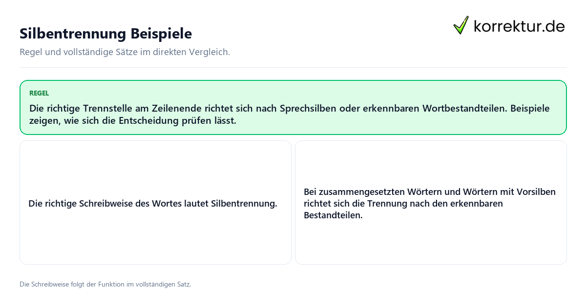 Silbentrennung Beispiele Konkrete Regel und vollständige Beispielsätze zu Silbentrennung Beispiele