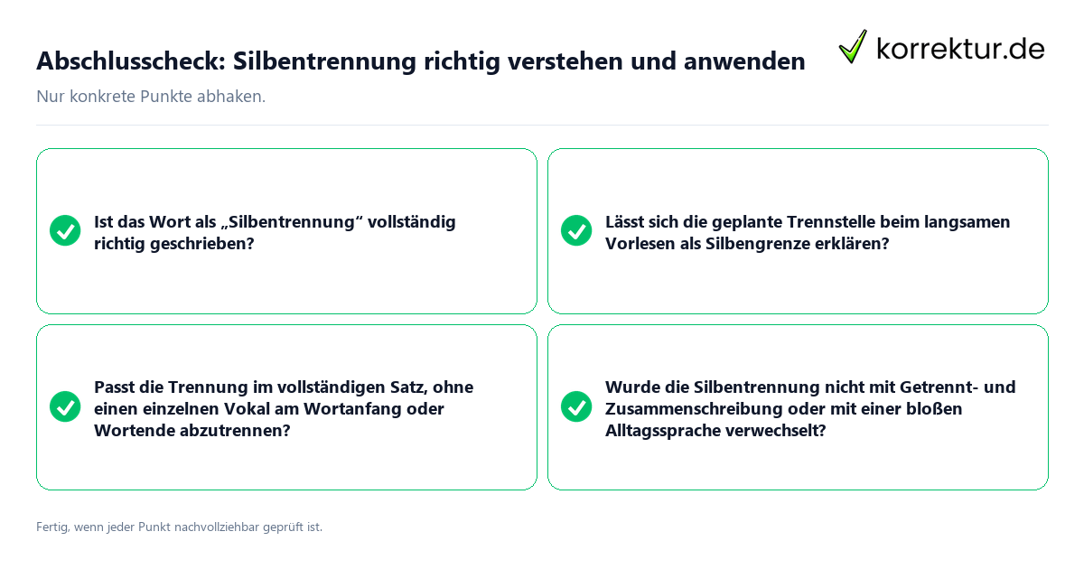 Abschlusscheck: Silbentrennung richtig verstehen und anwenden Konkreter Abschlusscheck zu Silbentrennung richtig verstehen und anwenden