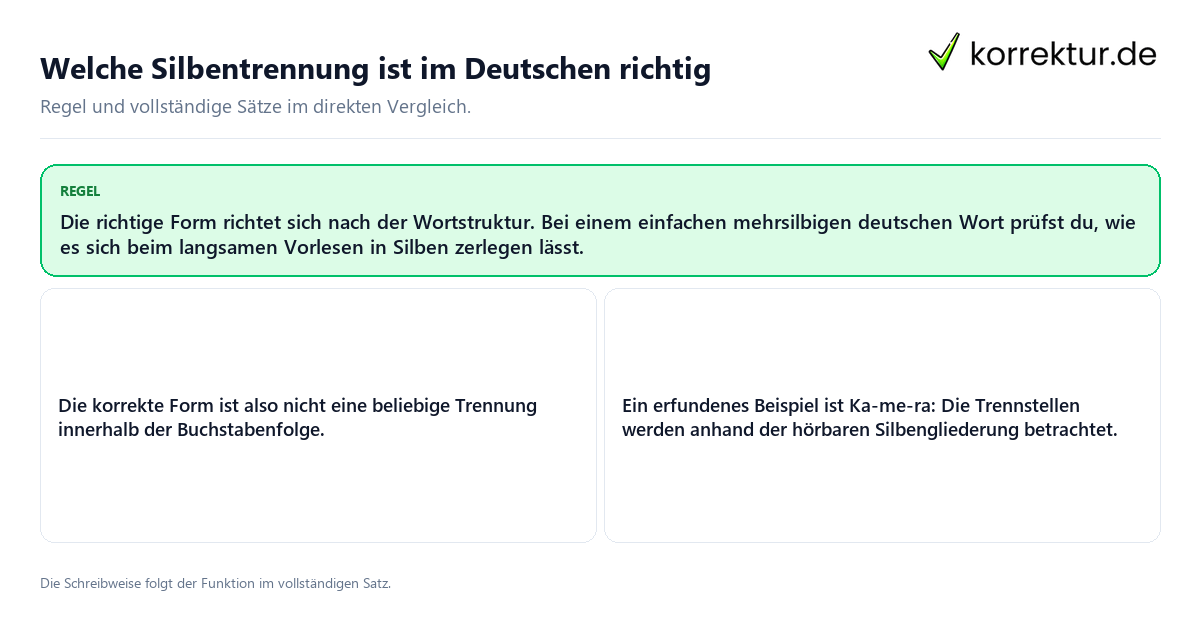 Konkrete Regel und vollständige Beispielsätze zu Welche Silbentrennung ist im Deutschen richtig