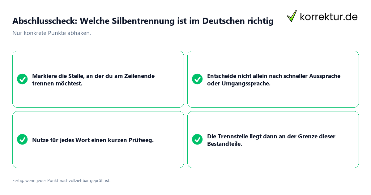 Konkreter Abschlusscheck zu Welche Silbentrennung ist im Deutschen richtig