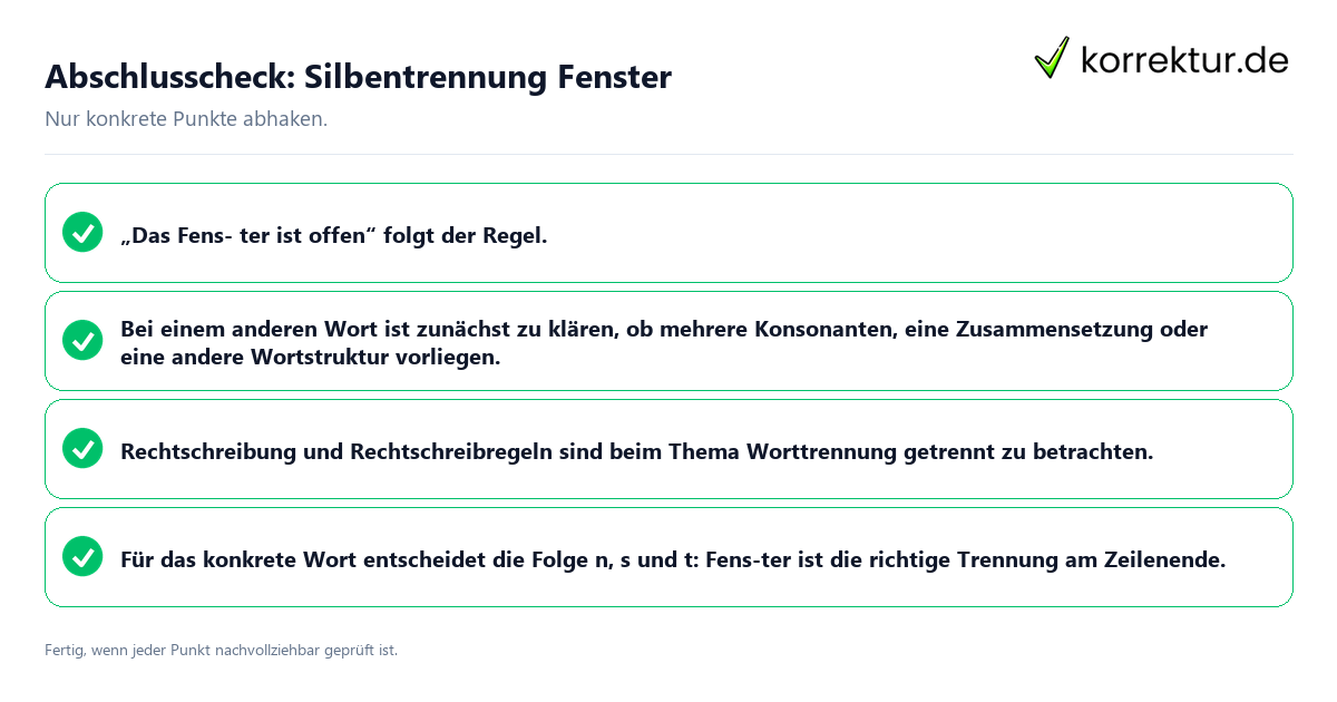 Konkreter Abschlusscheck zu Silbentrennung Fenster