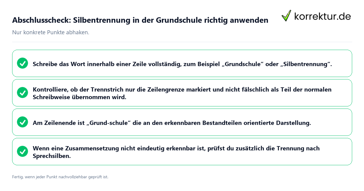 Konkreter Abschlusscheck zu Silbentrennung in der Grundschule richtig anwenden
