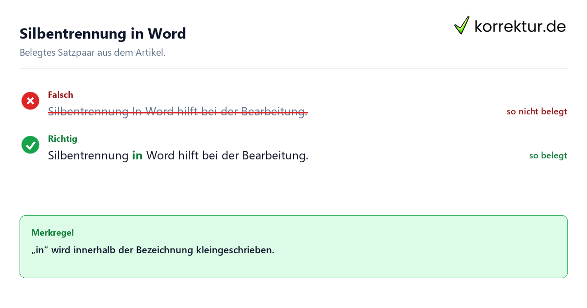 Falsches und richtiges Satzbeispiel zu Silbentrennung in Word