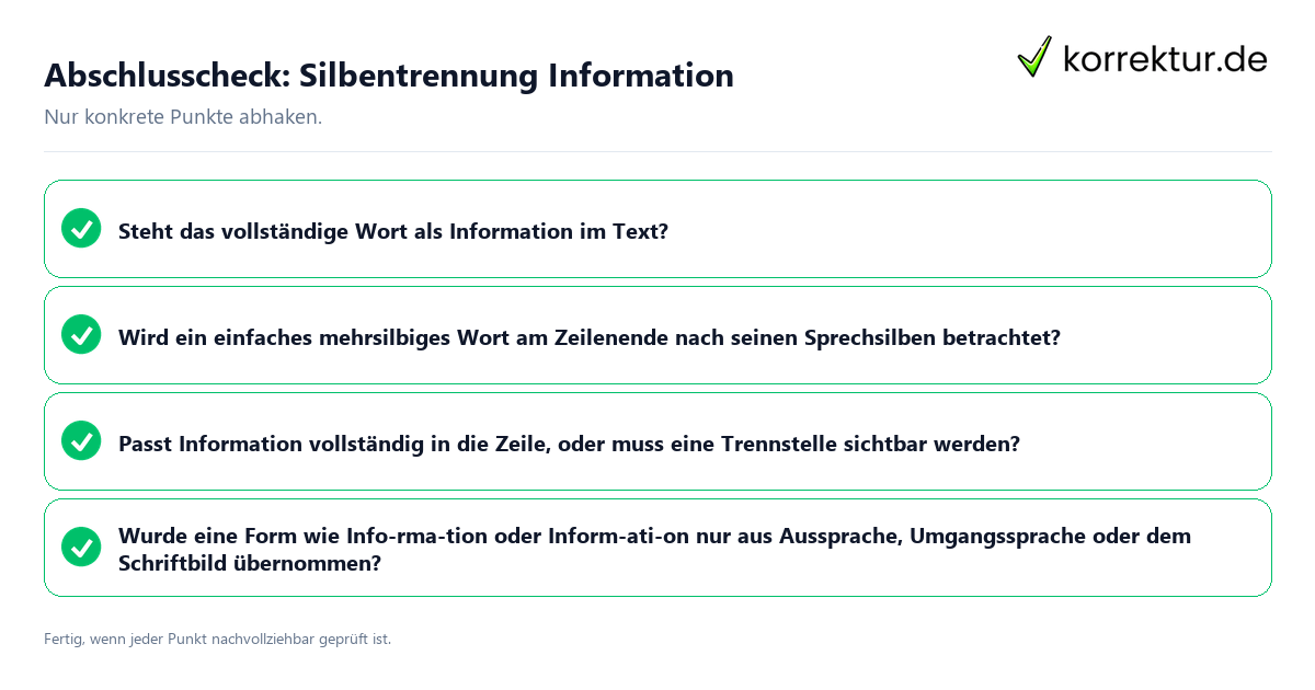 Konkreter Abschlusscheck zu Silbentrennung Information