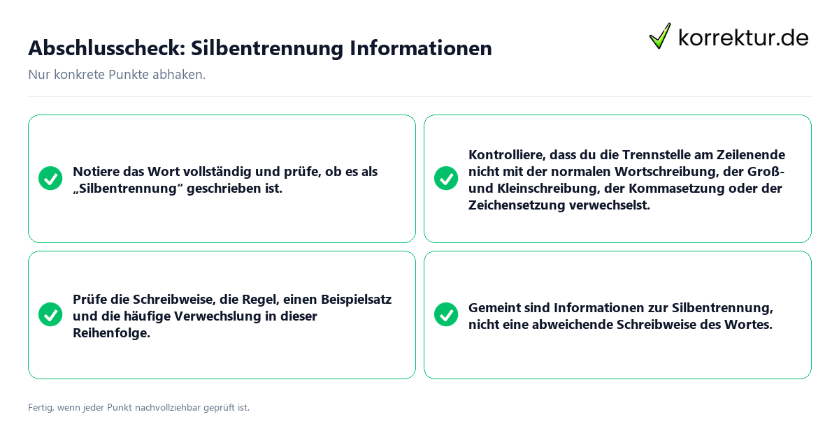 Abschlusscheck: Silbentrennung Informationen Konkreter Abschlusscheck zu Silbentrennung Informationen