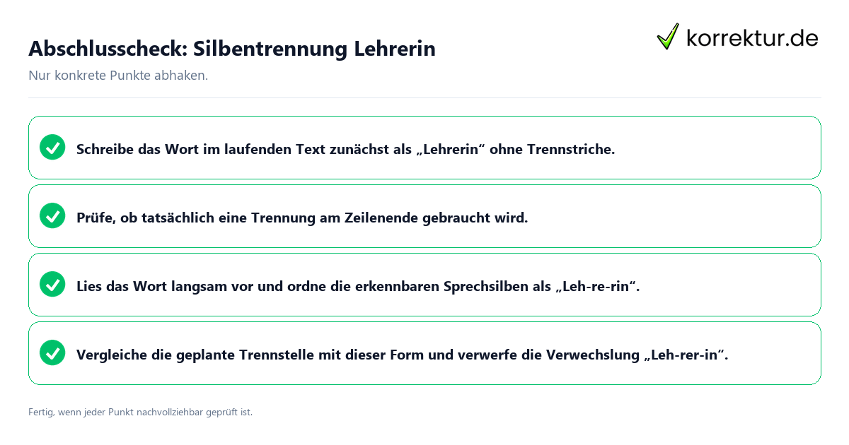 Konkreter Abschlusscheck zu Silbentrennung Lehrerin