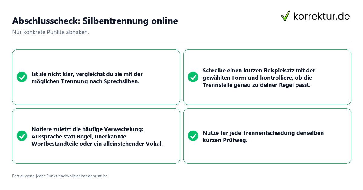 Konkreter Abschlusscheck zu Silbentrennung online