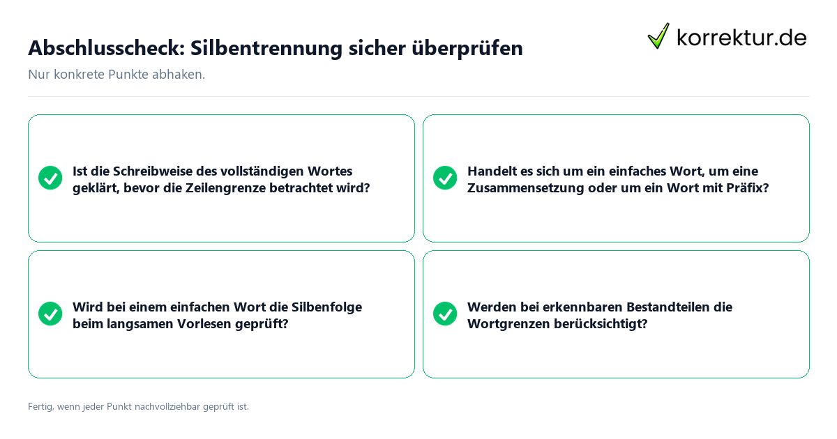 Konkreter Abschlusscheck zu Silbentrennung sicher überprüfen