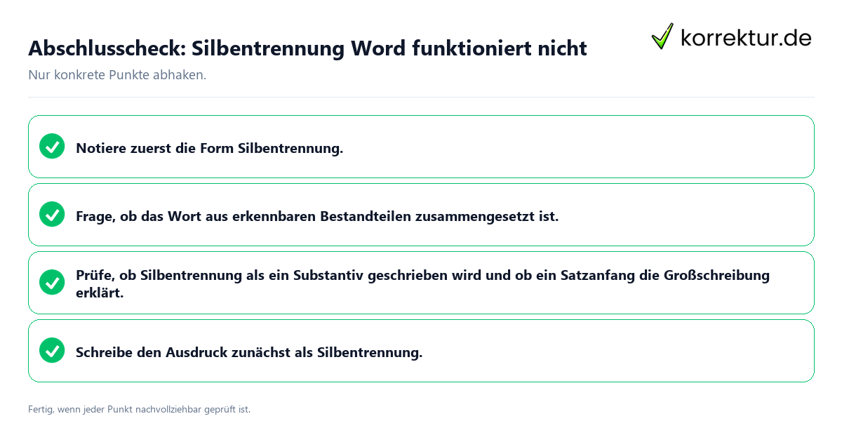 Konkreter Abschlusscheck zu Silbentrennung Word funktioniert nicht