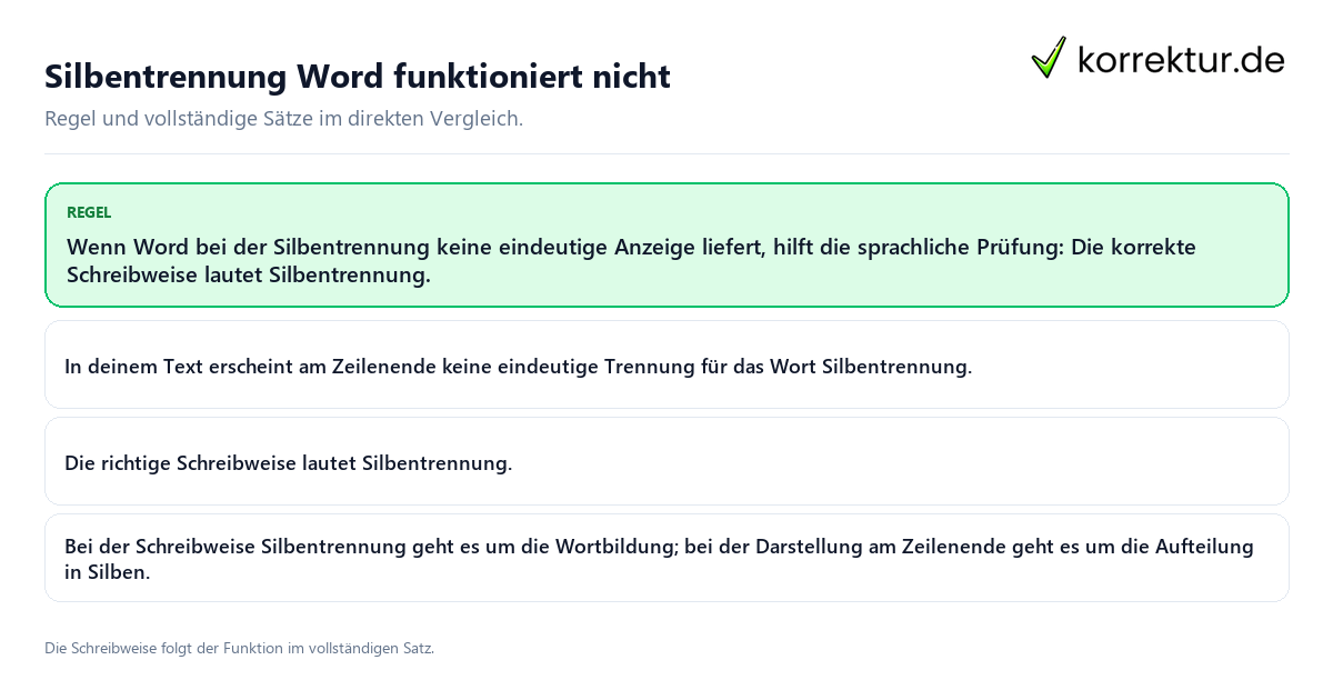 Konkrete Regel und vollständige Beispielsätze zu Silbentrennung Word funktioniert nicht