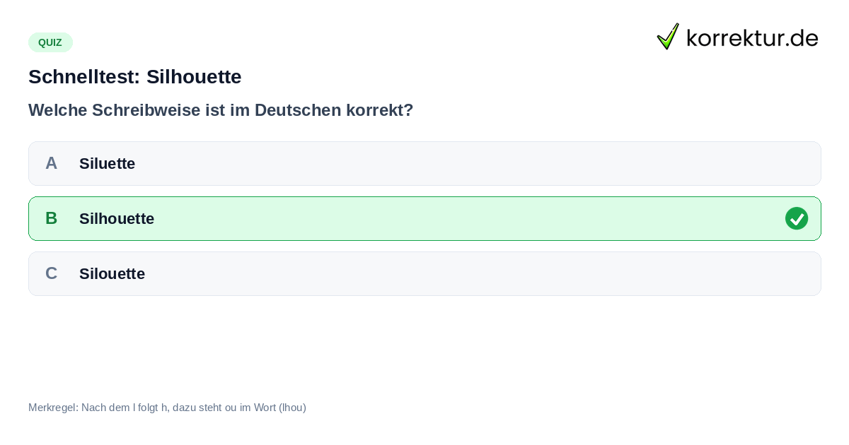 Quiz zur richtigen Schreibweise von Silhouette