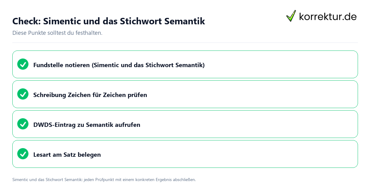 Check: Simentic und das Stichwort Semantik Simentic und das Stichwort Semantik mit einer themenspezifischen Checkliste