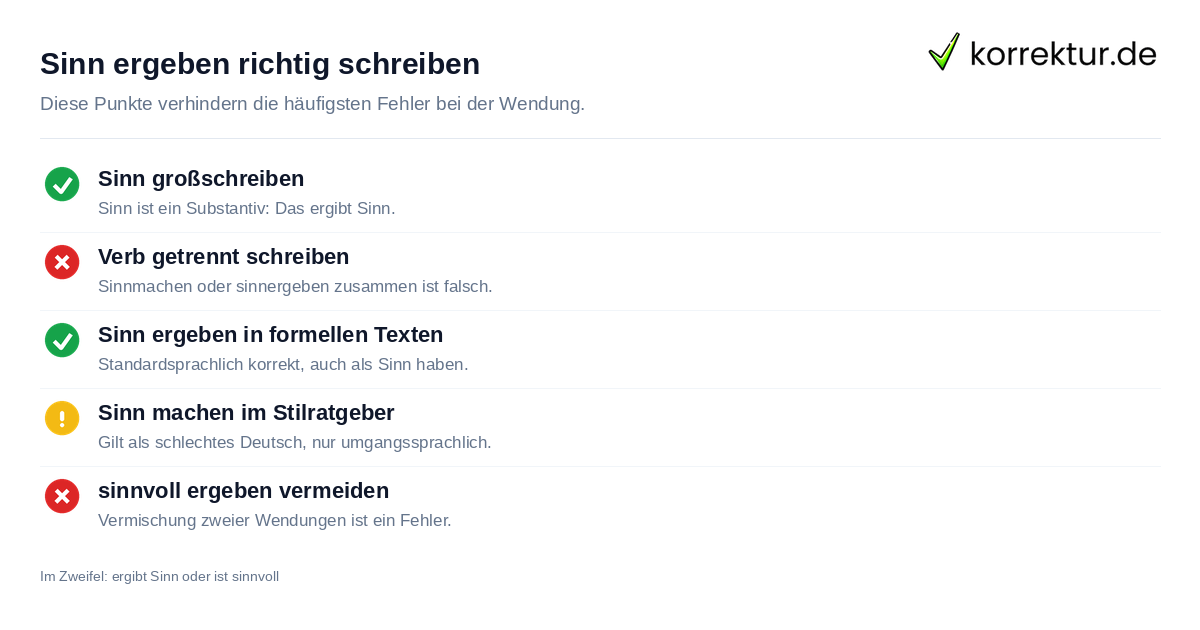 Checkliste: Sinn ergeben richtig schreiben ohne Fehler