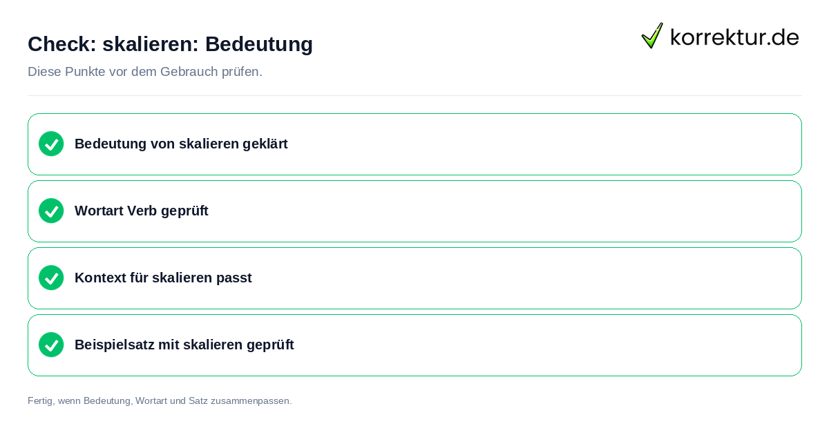 Check: skalieren: Bedeutung skalieren: Bedeutung: Prüfliste mit vier Punkten
