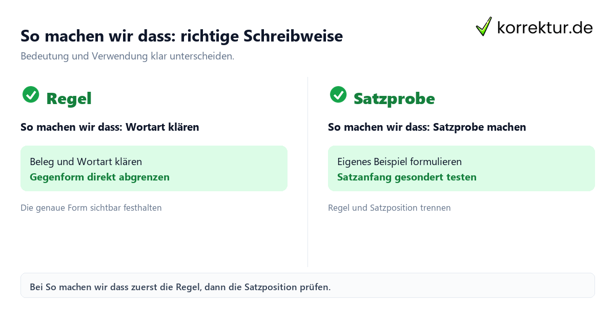 So machen wir dass: richtige Schreibweise So machen wir dass: richtige Schreibweise mit Bedeutung und passender Verwendung im Vergleich