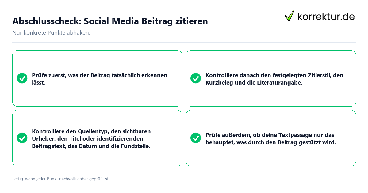Abschlusscheck: Social Media Beitrag zitieren Konkreter Abschlusscheck zu Social Media Beitrag zitieren
