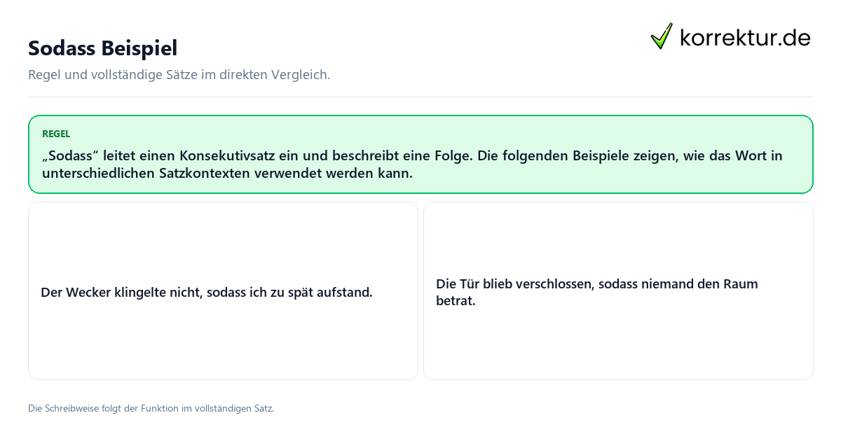 Konkrete Regel und vollständige Beispielsätze zu Sodass Beispiel