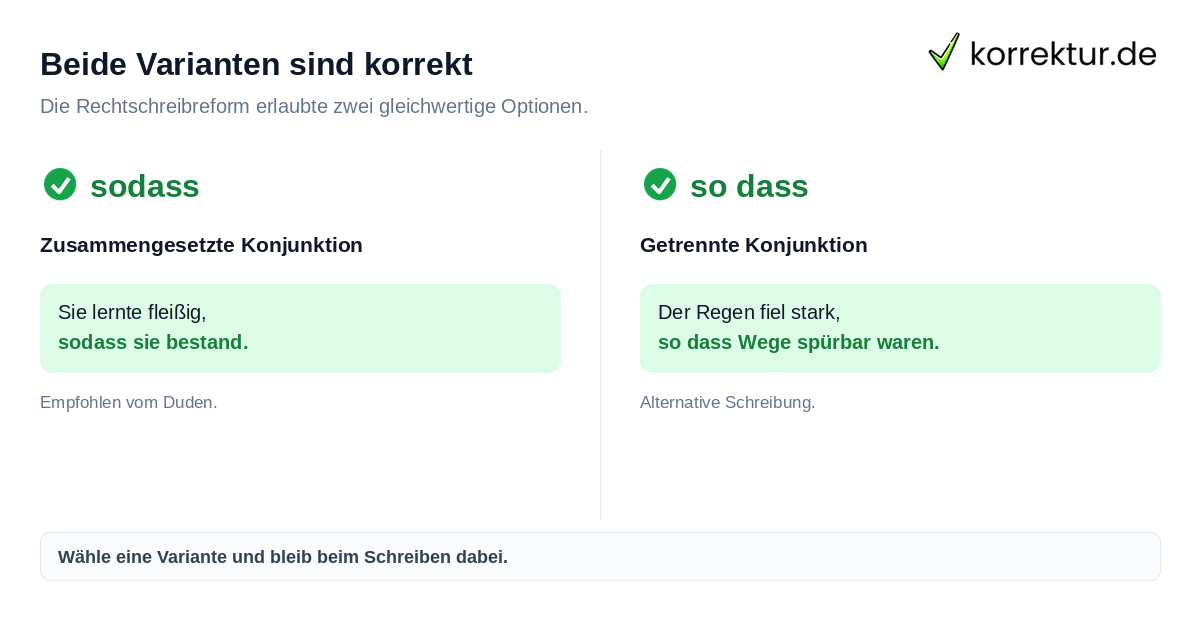 Vergleich von sodass und so dass mit Beispielen