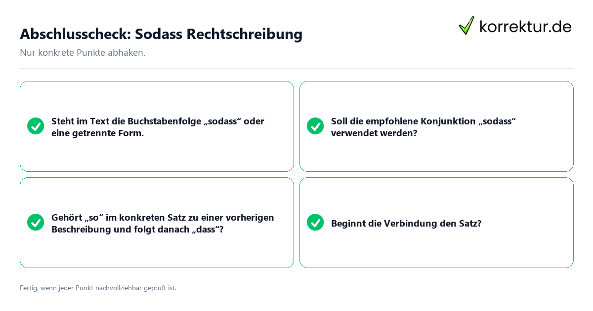 Abschlusscheck: Sodass Rechtschreibung Konkreter Abschlusscheck zu Sodass Rechtschreibung