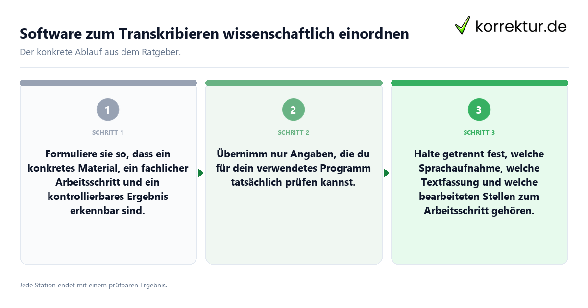 Konkrete Schritte zu Software zum Transkribieren wissenschaftlich einordnen