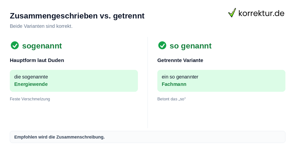 Vergleich zwischen sogenannt und so genannt mit Beispielen