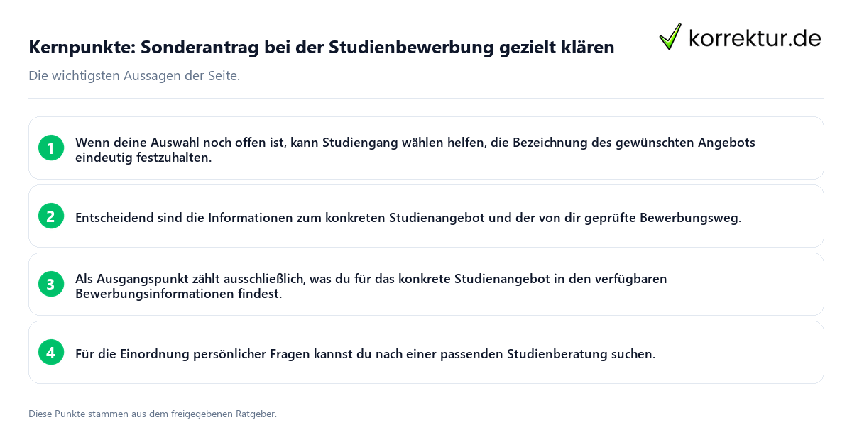 Konkrete Kernpunkte zu Sonderantrag bei der Studienbewerbung gezielt klären