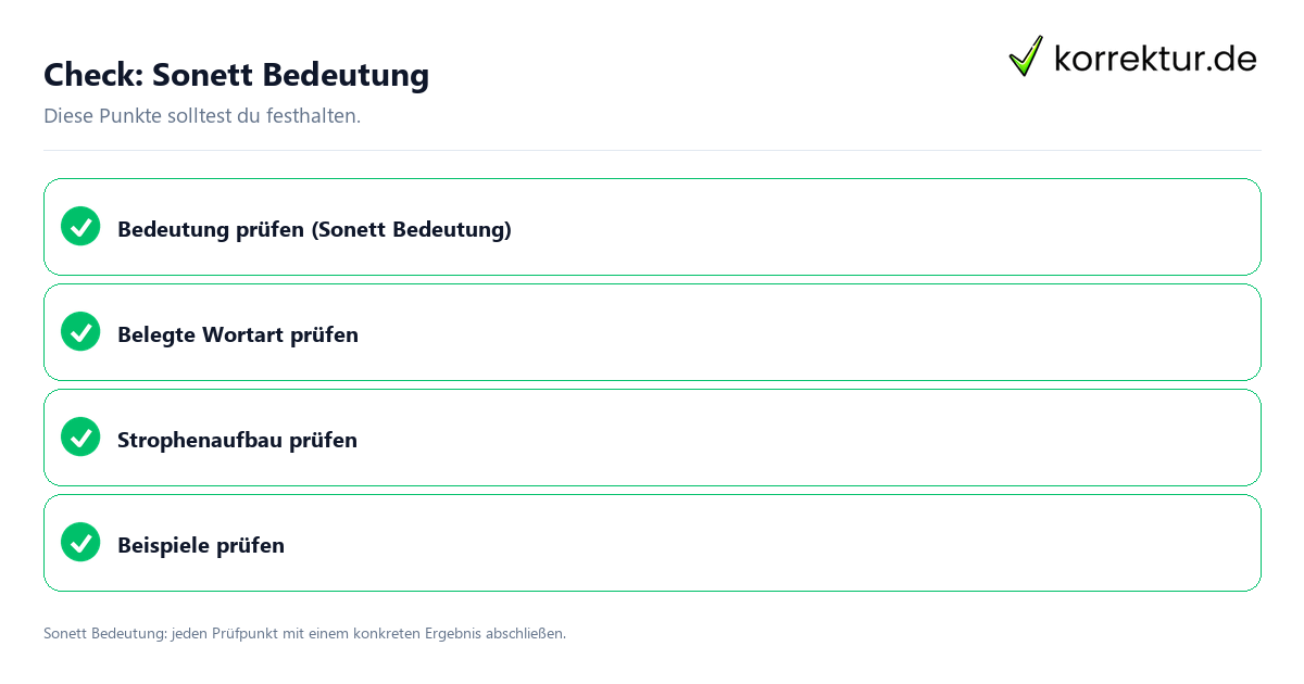 Sonett Bedeutung mit einer themenspezifischen Checkliste