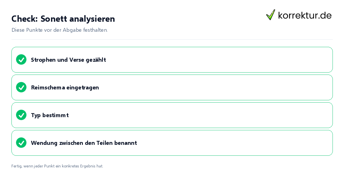 Sonett analysieren: Prüfliste mit vier Punkten