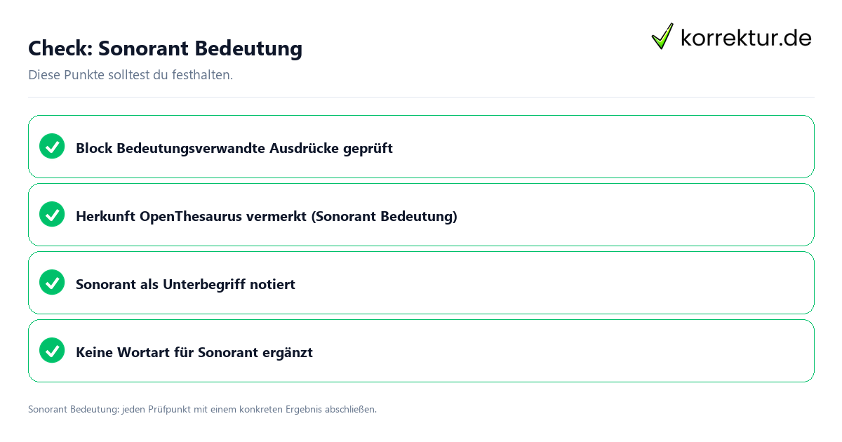 Sonorant Bedeutung mit einer themenspezifischen Checkliste