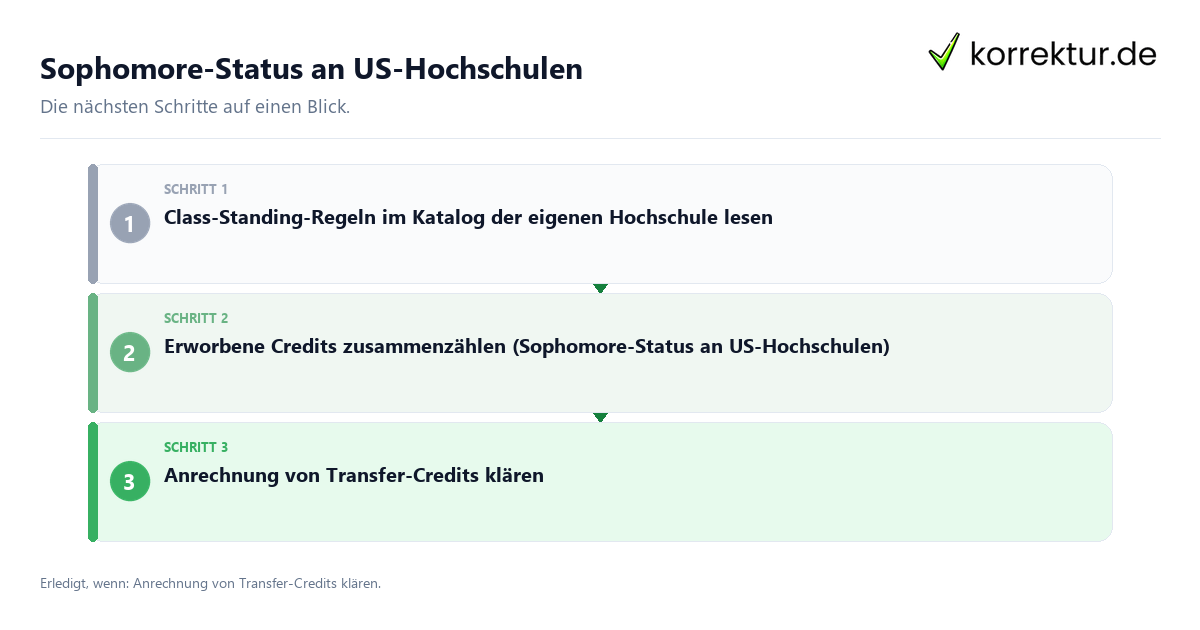 Sophomore-Status an US-Hochschulen mit einem Ablauf aus Prüfung, Kontakt und Dokumentation