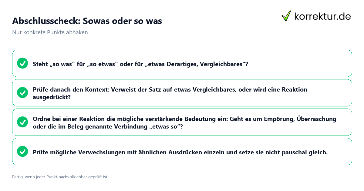 Konkreter Abschlusscheck zu Sowas oder so was