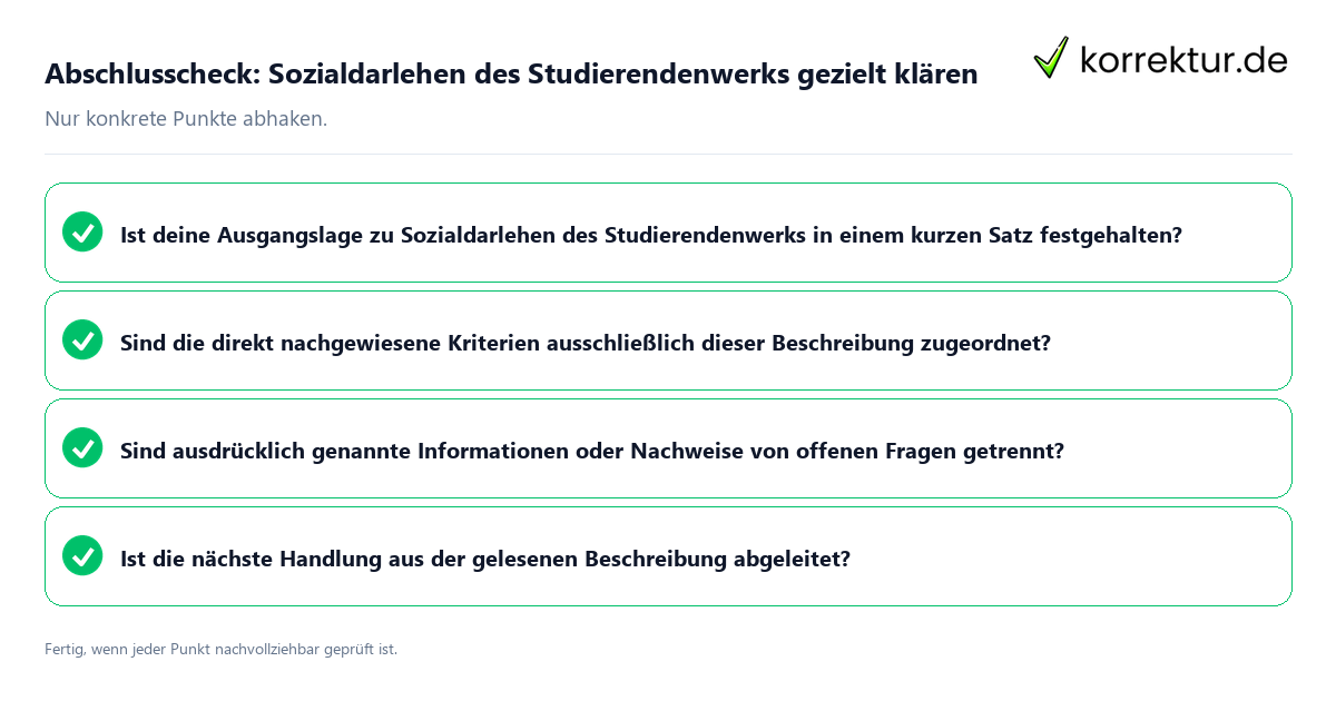 Abschlusscheck: Sozialdarlehen des Studierendenwerks gezielt klären Konkreter Abschlusscheck zu Sozialdarlehen des Studierendenwerks gezielt klären