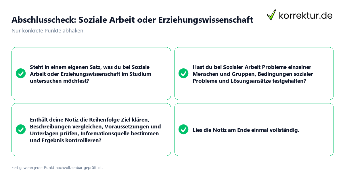 Abschlusscheck: Soziale Arbeit oder Erziehungswissenschaft Konkreter Abschlusscheck zu Soziale Arbeit oder Erziehungswissenschaft