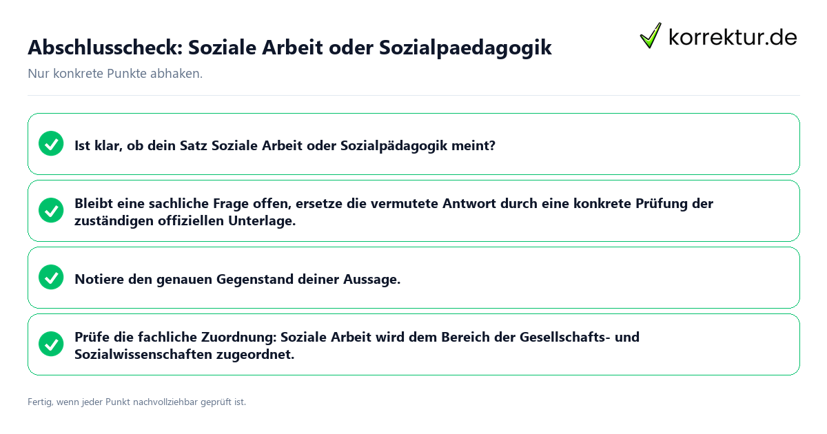 Konkreter Abschlusscheck zu Soziale Arbeit oder Sozialpaedagogik