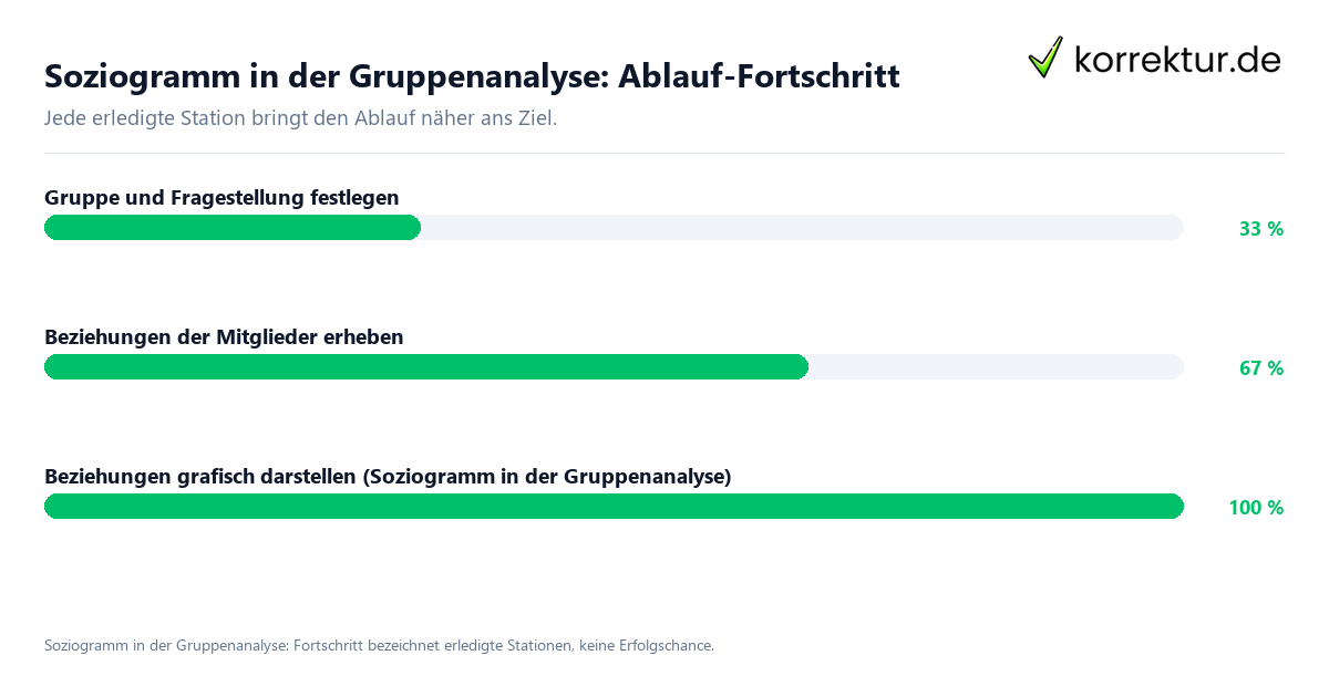 Fortschrittsbalken für die einzelnen Ablaufstationen zu Soziogramm in der Gruppenanalyse