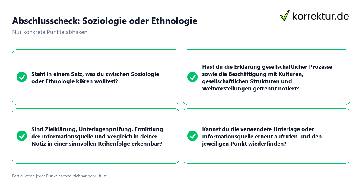 Konkreter Abschlusscheck zu Soziologie oder Ethnologie