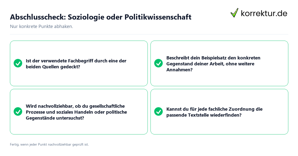 Konkreter Abschlusscheck zu Soziologie oder Politikwissenschaft