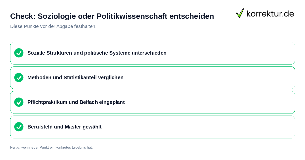 Soziologie oder Politikwissenschaft entscheiden: Prüfliste mit vier Punkten