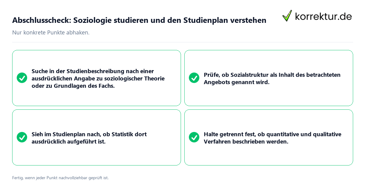 Abschlusscheck: Soziologie studieren und den Studienplan verstehen Konkreter Abschlusscheck zu Soziologie studieren und den Studienplan verstehen