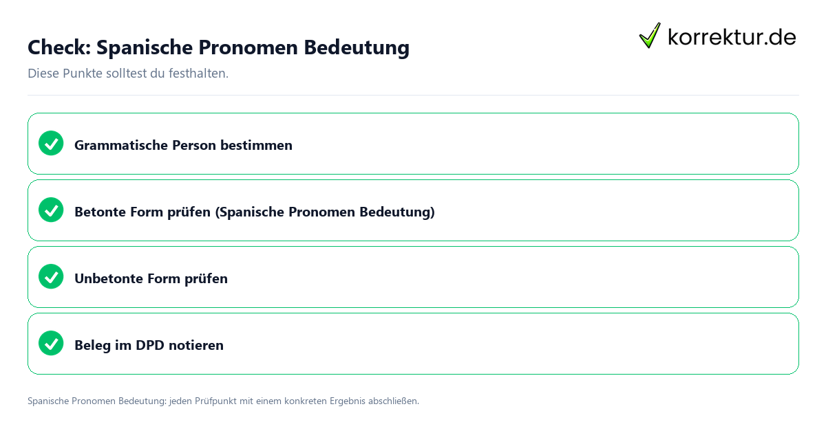 Spanische Pronomen Bedeutung mit einer themenspezifischen Checkliste