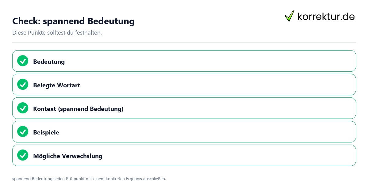 Spannend Bedeutung mit einer themenspezifischen Checkliste